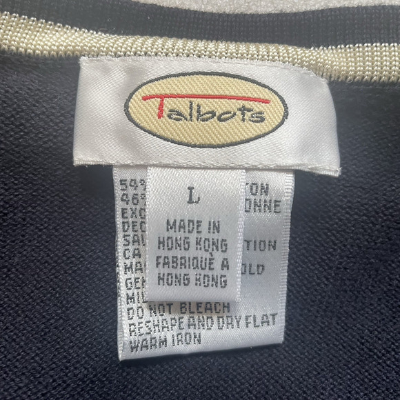 Vintage Y2K Talbots Cardigan Women Large Black Tan Trim Open Front Knit Sweater - Picture 5 of 13